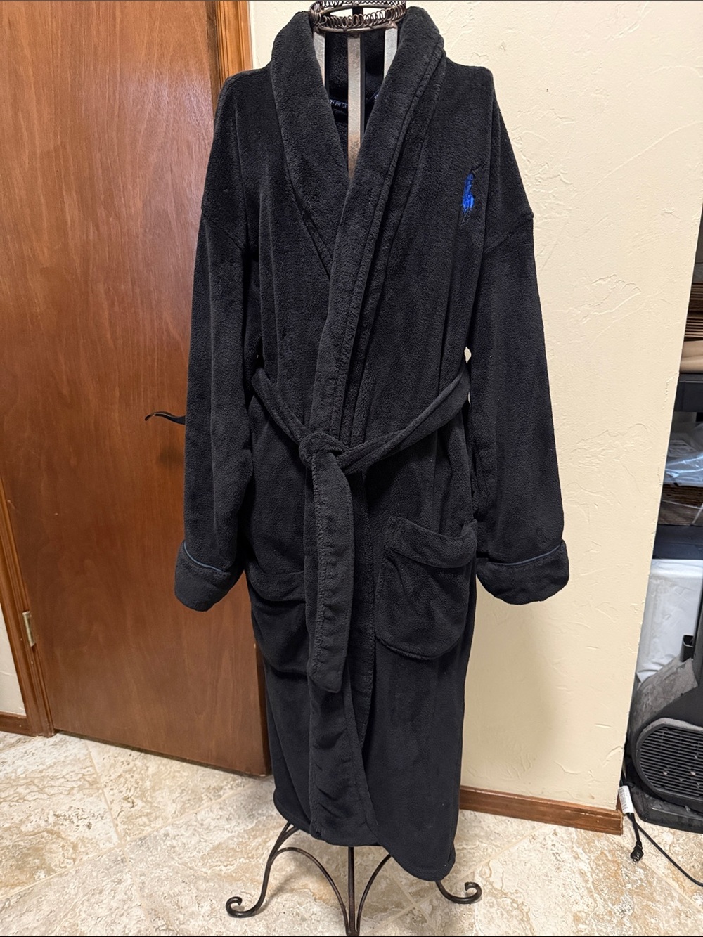 Polo by Ralph Lauren Black Fleece Robe with Blue Pony Logo